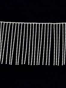 1pc Rhinestone Fringe Trim Rhinestone Sewing Beaded Fringe Trim Ribbon Tassel Chain For Clothing Accessories And DIY Craft Decoration (1.0 Yards, Silver) - Clear - View 9