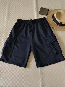 Cargo Shorts With Elastic Waistband - Navy Blue - View 1