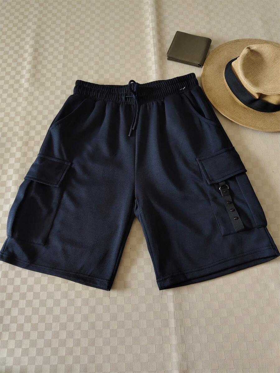 Cargo Shorts With Elastic Waistband - Navy Blue - View 1