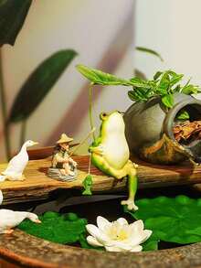 1pc/2pcs Leaf Cooling Simulation Frog Decor, Aquarium Fish Tank Micro Landscape Arrangement, Home Balcony Craft, Tabletop Decoration, Frog Pot Hanging Glass Fish Tank Edge Decor, Garden Outdoor Potted Plant Hanging Accessory