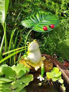 1pc/2pcs Leaf Cooling Simulation Frog Decor, Aquarium Fish Tank Micro Landscape Arrangement, Home Balcony Craft, Tabletop Decoration, Frog Pot Hanging Glass Fish Tank Edge Decor, Garden Outdoor Potted Plant Hanging Accessory