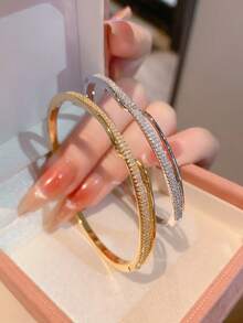 1 件时尚精致的方晶锆石简约设计奢华百搭女士珠宝，适合日常佩戴 - 時尚手鐲 - 查看 10