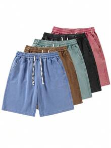 Blueplus Solid Color Casual Shorts With Drawstring Waist And Comfortable Fit For Both Sports And Leisure Wear - 藍色 - 查看 1