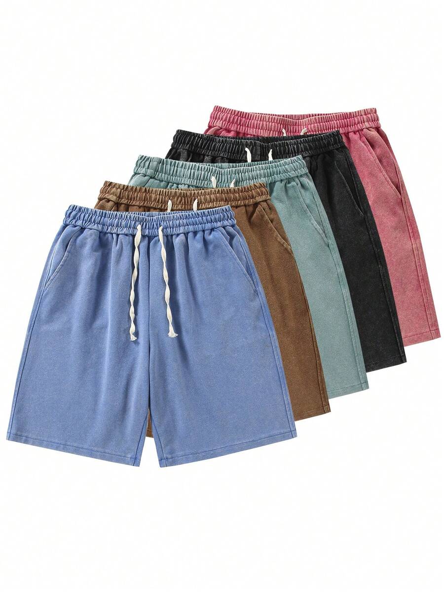 Blueplus Solid Color Casual Shorts With Drawstring Waist And Comfortable Fit For Both Sports And Leisure Wear - 藍色 - 查看 1