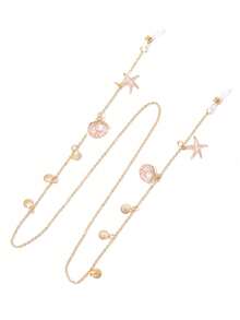 1pc Fashion Starfish & Shell Decorated Eyeglasses Chain, Women's Ocean Style Metal Fashion Glasses Chain, Women's Anti-Slip Glasses Chain, Suitable As Travel & Holiday Fashion Glasses Accessory - Baby Pink - View 2