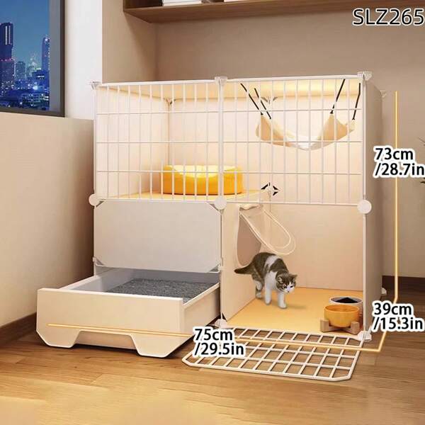 Katzen Käfig für den Heimgebrauch, Komplettlösung aus Katzentoilette und Katzenhaus für kleine Wohnungen & Räume