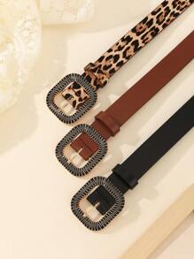 3 件金属金色太阳符号仿皮腰带，适合连衣裙、T 恤、休闲裤、时尚豹纹女式腰带秋季、秋季、万圣节 - 彩色 - 查看 2