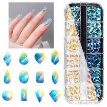 120Pcs Nail Rhinestones Moonlight 12 Shapes Big Gems Flatback Rhinestones K9 Glass Stones Nail Art Diamonds Crystals Jewels Nail Charms Arylic Nails Face Eye Makeup Crafts