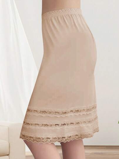 Meguma Women Lace Trim Slip Under Skirt, Non-See-Through, Fashion Half Slip
