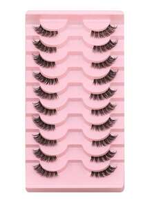 10 paia di ciglia finte a metà lunghezza con banda trasparente, ciglia false a forma di occhio di gatto, corte e morbide, faux ciglia in 3D in stile mink, naturali e morbide, adatte per il trucco, Ognissanti
