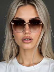 新款现代复古经典大框矩形时尚眼镜女士简约百搭高端朋克节日派对街拍走秀时尚眼镜女士适合日常休闲穿着配套眼镜方形墨镜 - 彩色 - 查看 3