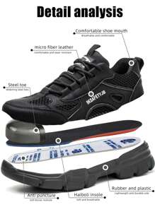 男女通用舒适鞋，防砸防滑防刺工作鞋，轻便建筑仓库防护鞋，英伦风防撞劳保鞋，男女户外工作鞋，夏季透气 - 黑色 - 查看 5