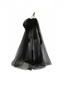 1 件女巫斗篷 - 优雅的哥特式婚礼面纱，飘逸的黑暗魔法服装披肩，适合万圣节、吸血鬼、哥特式派对 - 轻质非电动服装配饰，适合女性和青少年，哥特配饰，分层裙摆设计，质地光滑 - 黑色 - 查看 6