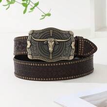 1 buc Curea versatilă Western Cowboy cu imprimeu în relief, casual Boho, din piele PU, cu ținte, la modă, casual, versatilă, elegantă pentru tineret, potrivită pentru toate anotimpurile, vară, școală, afaceri, iubit, soț, tată, tată, bărbați, cadou, purtare zilnică, modă, adolescenți, activități în aer liber, vacanță, atletic, călătorii, stradă, Boho, vintage