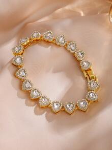 1 件不锈钢 Y2K 心形手链首饰套装，适合女性日常佩戴，时尚夏季首饰，防水，适合海滩和度假村佩戴 - 金色-愛心 - 查看 8