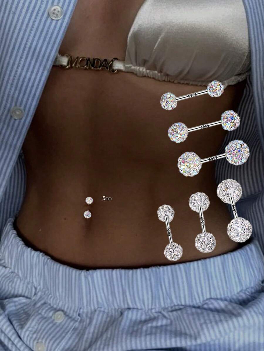 1 S925 Pure Silver Shiny Ball-Shaped Belly Button Piercing, White Diamond 4mm White Diamond 5mm White Diamond 6mmColored Diamond 4mm Colored Diamond 5mm Colored Diamond 6mm , Daily Wear, Suitable For Girls, The Best Gift For Girlfriends, Mothers Sisters - Single Belly Button Nail - View 1