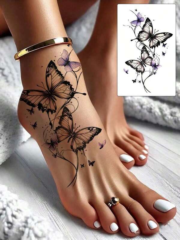 1 Pc Fashionable Cool Temporary Tattoo Sticker, Colorful Couple Fake Tattoo, Disposable Use Butterfly Design, Waterproof And Non-Reflective, Easy To Apply And Remove, Very Realistic For Women's Arms, Feet And Legs, Music Festival Party Accessories