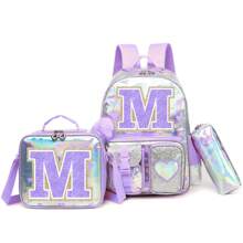 Backpack For Girls Purple Love Printed Letter Backpack For Primary School Return To School(The Size And Font Of The Letters Are Random)