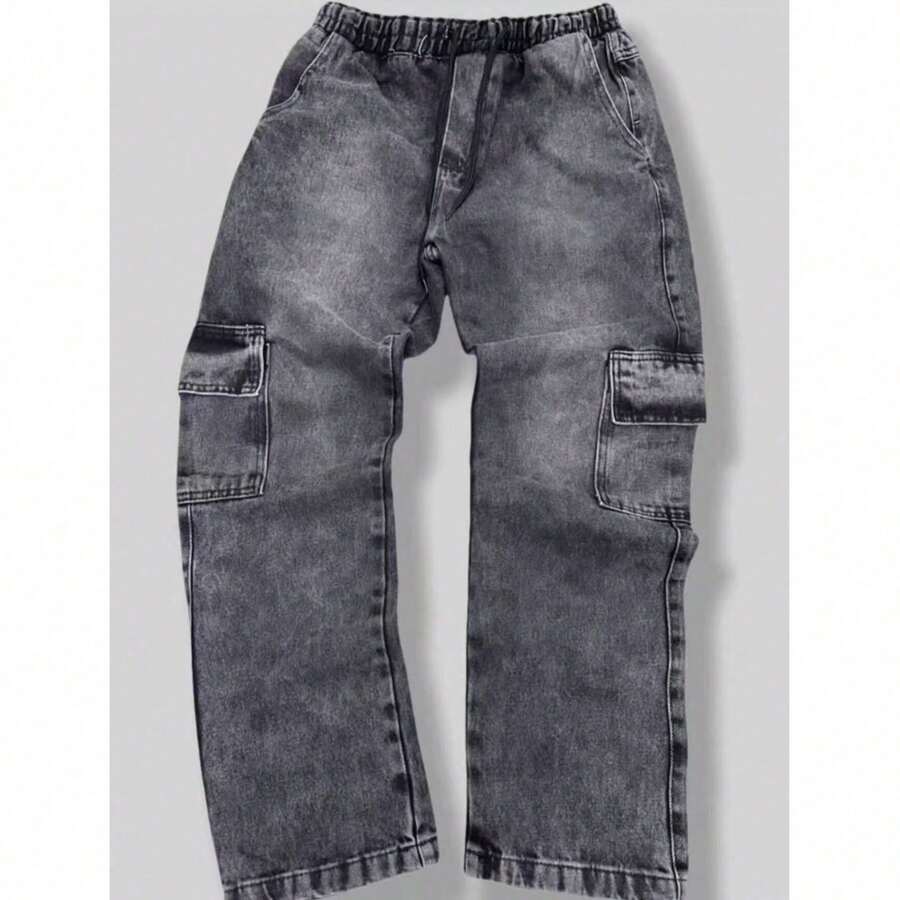 Cargo Pants Skate Khaki Streetwear Retro 6 Bags Aesthetic Pinterest Tumblr Cuffless - 燧石 - 查看 1