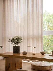 1 pieza/2 piezas Cortina de unicolor estilo japonés, cortina decorativa de filtrado de luz de estilo de lino marrón claro minimalista, adecuada para la decoración de ventanas de la sala de estar y el dormitorio, decoración de otoño, decoración de otoño, decoración de la habitación - Albaricoque - Ver 4