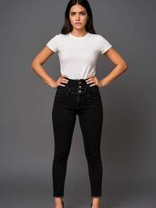 Casual Versatile Solid Color Slim Fit Jeans - Dark Grey - View 2