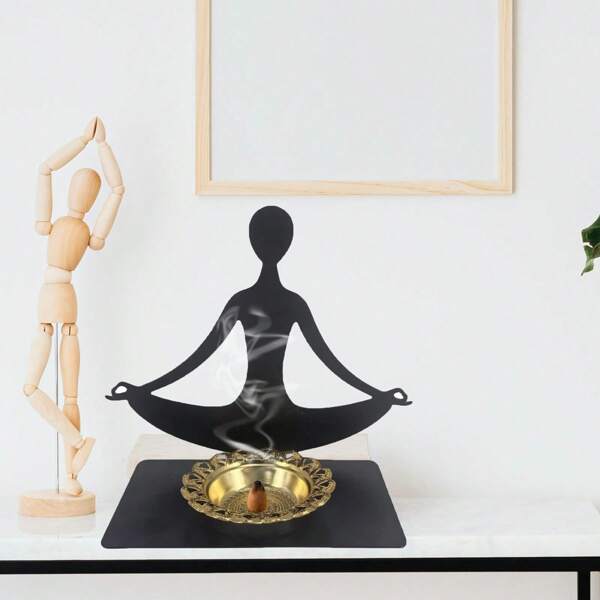 Quemador de incienso con silueta de hierro de yoga, adecuado para decoración del hogar, decoración central, dormitorio, sala de té, oficina, estudio, comedor, sala de estar, adorno de escritorio, suministros para quemador de incienso, artículos para fiestas y festivales, adecuado como recuerdos