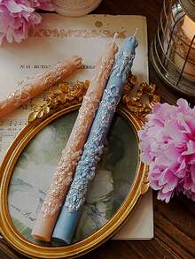 European Style Long Taper Candles With Embossed Pattern, Suitable As Wedding Decor, Valentine's Day Gift, Atmosphere Scented Candle Photography Prop, Smokeless Candle, Ideal For Romantic Dinner, Wedding, Holiday, Birthday And Home Decor. - Multicolor - View 5