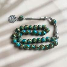 33pcs/Set 10mm Green Glass Big Floral Bead Daily Arabic Handmade Tasbih Bracelet