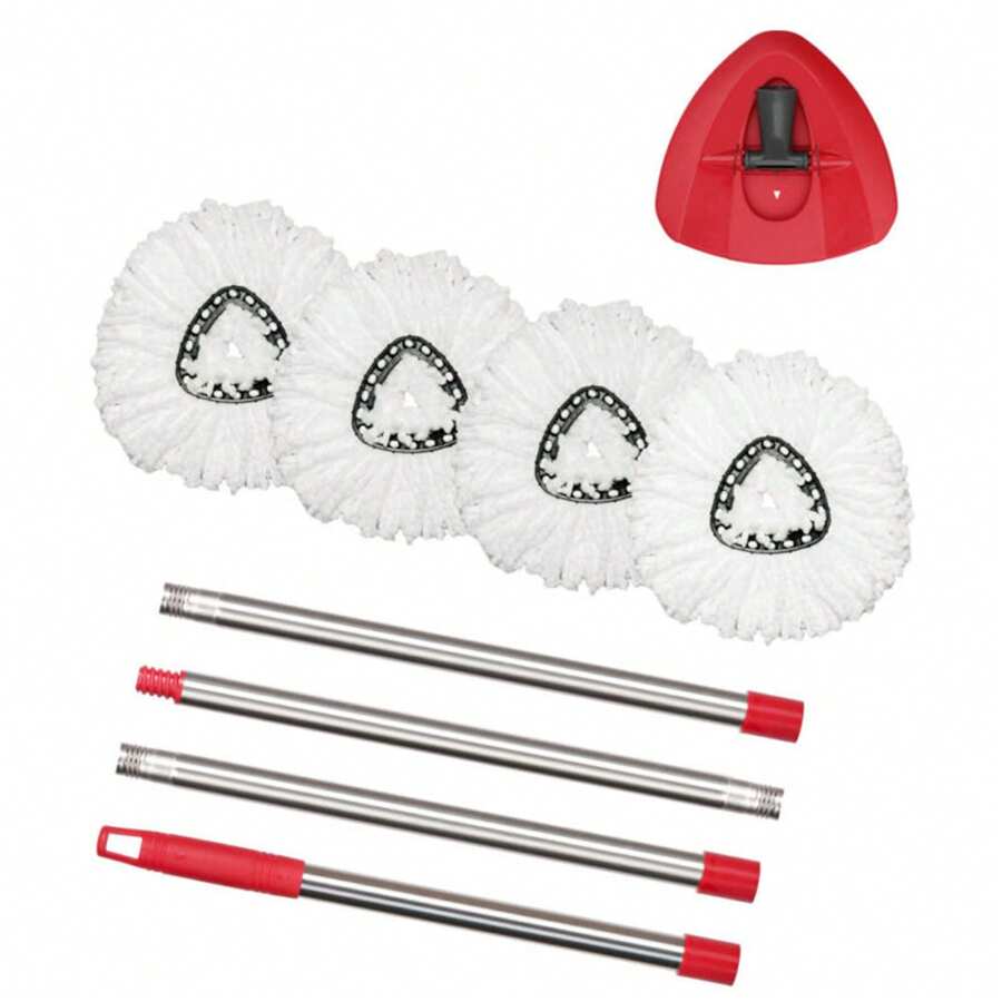 Juego de cabezales de repuesto para trapeador giratorio O-Cedar con base y mango de 30" a 58". Incluye 4 repuestos. - Mango y base para fregona con 4 cabezales de repuesto - Ver 1