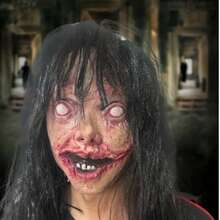1 pezzo Maschera spaventosa da fantasma femminile con capelli lunghi, Zhen Zi, testa di zombie mutante e disgustosa, per Ognissanti Casa Infestata.