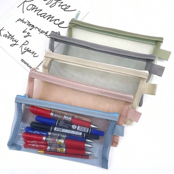 1 Mesh Pen Pouch; Zipped Pen Pouch; Student Exam Pen Pouch; Stationery Storage Pouch; Bill Collection Pouch,For School Supplies,Back To School