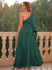 Joyfunear 孕妇优雅纯色无袖高开衩连衣裙，夏季 - 墨綠色 - 查看 2