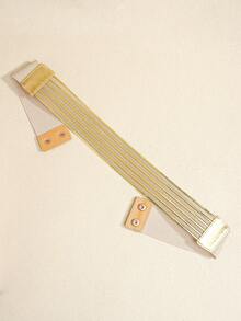 1 件女士简约优雅纯色金色金属双扣松紧腰带，百搭连衣裙、衬衫、夹克秋季、万圣节