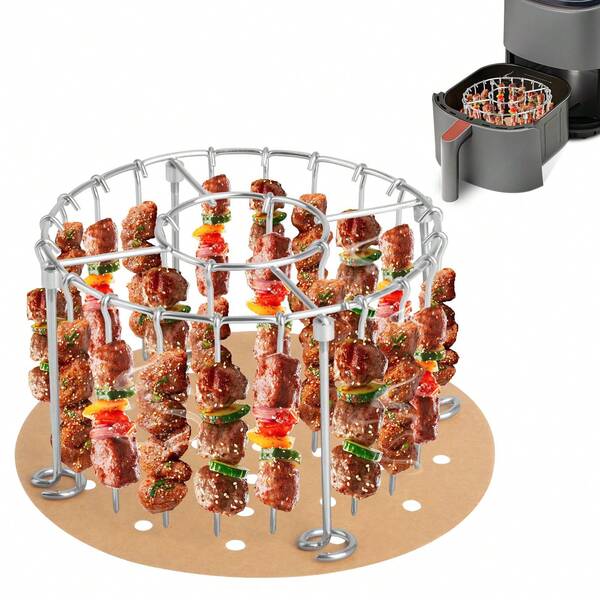 Rejilla vertical redonda de acero inoxidable para freidora de aire, apta para freidoras de aire de 3 a 6 cuartos de galón, con 24 pinchos, calienta uniformemente diferentes carnes y verduras, evita que se quemen, esencial para entusiastas de la barbacoa