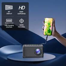 Máy chiếu [Mới nâng cấp] Mini thông minh di động, Hỗ trợ 1080P, Cấp nguồn qua USB, Tương thích với USB, AV, Điện thoại thông minh, Máy tính bảng, v.v. Thích hợp cho Rạp hát tại nhà và Cắm trại ngoài trời - màu đen - Xem 2