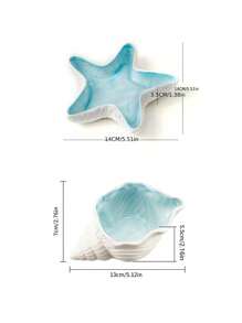 1 件装饰性陶瓷珠宝托盘，贝壳，海星形饰品盘，陶瓷戒指耳环架，海洋主题装饰盘，适用于戒指、耳环、项链、手镯、手表、钥匙，是浴室、卧室、办公室的最佳家居装饰