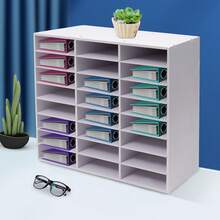 24 Compartments Literature Organizer, Filing Trays Office Mailbox Literature File Holder, PVC Board File Organizer Desktop Mailbox Office Storage - White - View 2