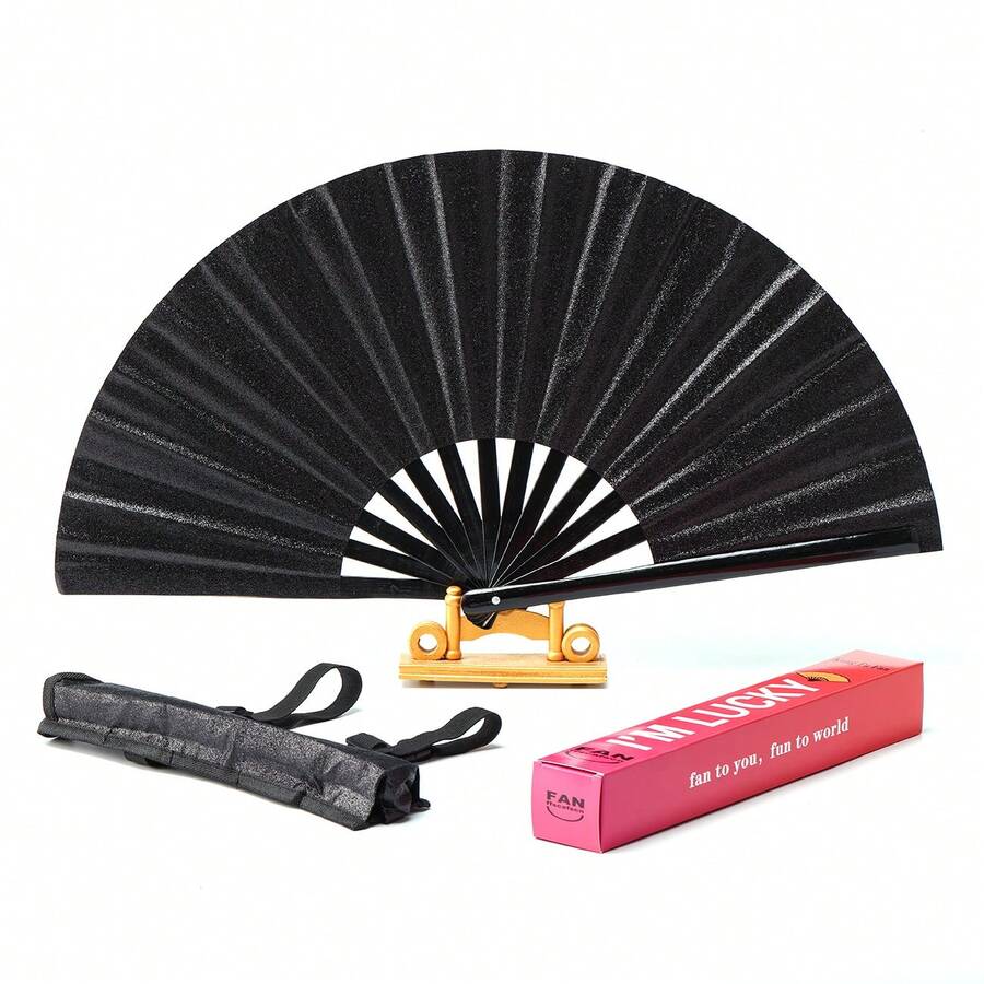 Ffscafscn Folding Fan Clack Hand 13inch Bamboo Holster For Women Dancing Party Wedding Night Club Concert Festival Large 3 Colors