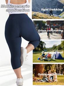 3 Packs Capri Leggings With Pockets High Waist Cropped Trousers Yoga Pants For Women Running Active 3/4 Length Leggings For Workout Exercise & Fitness Plus Size Black Navy Blue Combo - 1黑1藏青1藍色 - 查看 4