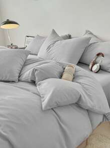 1 套柔软透气的灰色床上用品（1 个羽绒被套 + 2 个枕套），可机洗，适合所有季节 - 淺灰色 - 查看 5