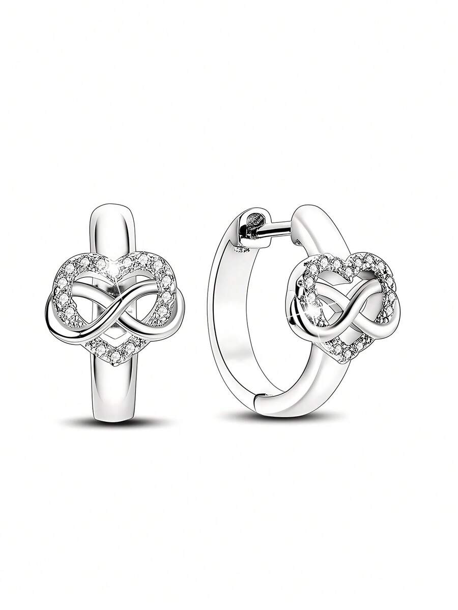 1 par de aretes de mujer hipoalergénicos con circonita cúbica, forma de infinito y corazón, aretes elegantes adecuados para uso diario, regalo de cumpleaños