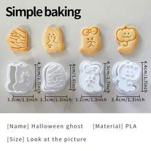 4pcs Ghost Pattern Cookie Mold Set, Parent-Child Cookie Mold, Halloween And Day Of The Dead Party Decoration, Cute Cartoon Ghost Shaped Cookie Stamp, Easy To Use Cookie Cutter - White - View 14