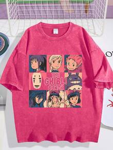 EWH Hip Hop High Street Day Comics Characters Creative Printed Summer Short Sleeve T-Shirt Men Men Oversize Couple DG004 - 玫紅色 - 查看 1