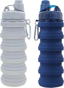 Collapsible Water Bottles Travel Water Bottle Sports Portable Sport Water Bottle Reusable Water Bottles Comes With Mountaineering Buckle 500ml Silicone Water-Proof Camping Water Bottle,9743637 - 灰色 - 查看 1