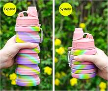 Collapsible Water Bottles Travel Water Bottle Sports Portable Sport Water Bottle Reusable Water Bottles Comes With Mountaineering Buckle 500ml Silicone Water-Proof Camping Water Bottle,9743640 - 青碧色 - 查看 7