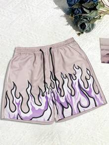 Men's Summer Casual Sports Shorts Cool Flame Pattern Sports Shorts - pink1 - View 4