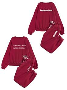 Autumn And Winter, Two-Pieces Custom Women's Sweatshirts And Jogging Drawstring Sweatpants Custom-Add Your Text, Choose Your Favorite Color And Font, Design Your Own Personalized Printed Long Sleeves, Long Pants Suits Custom, Anniversary Gifts, Valentine's Day, Custom Gifts - Burgundy - View 5