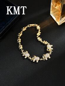 1pc Copper Inlaid Cubic Zirconia Cute Elephant Design Women Fashion Bracelet, Elegant For Daily Wear And Party - Elephant - View 10
