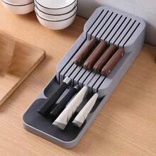 1 pieza Organizador práctico de cajón Caja de almacenamiento de separación de cuchillos Accesorio de cocina Bandeja para cubiertos Soporte para utensilios Estante de encimera Recipiente para vajilla Diseño compacto Solución de ahorro de espacio Organizador duradero Colores gris y verde Organizador moderno para el hogar Cocina Divisor de compartimentos Carro multiusos Elegante y funcional - Multicolor - Ver 2