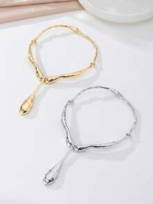 1pc Fashionable Punk Style Exaggerated Gold Metal Asymmetrical Water Drop Pendant Necklace, Suitable For Daily Wear, Banquet, Party